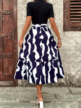 Printed Round Neck Short Sleeve Midi Dress OutfitFlow